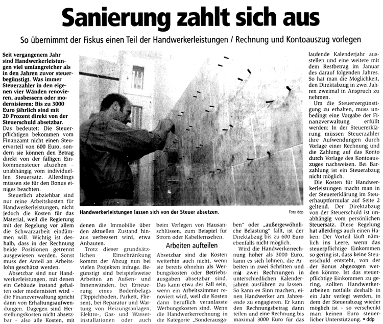 Ein Zeitungsartikel mit dem Title: "Sanierung zahl sich aus"